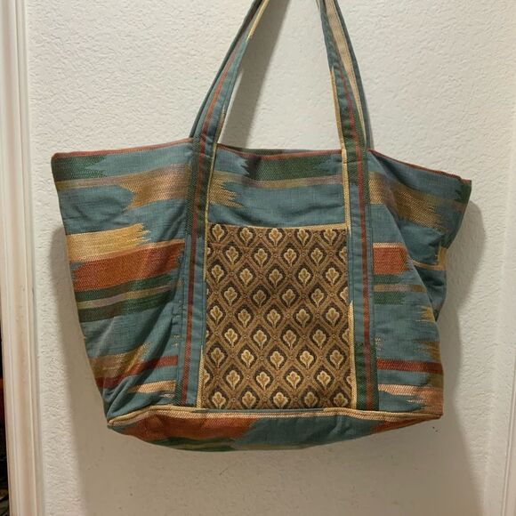 New Tote extra large weekender women multicolor multiples pockets open top - Picture 1 of 14